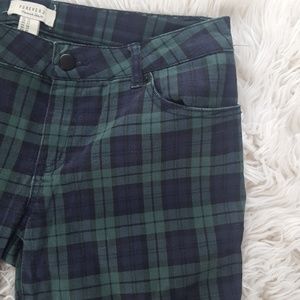 Blue and green plaid skinny jeans